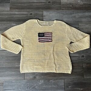 Christopher Banks Crochet Knit Sweater American Flag Patchwork‎ Grandma, Medium